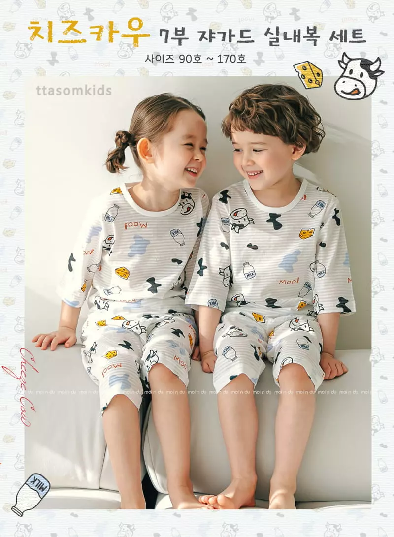 Ttasom - Korean Children Fashion - #childofig - Cheese Cow Jacquard Capri Easywear