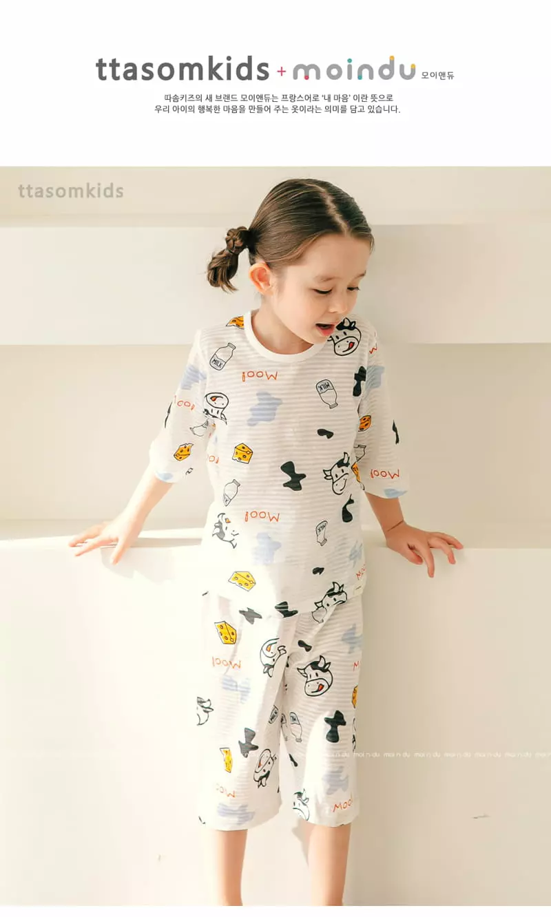 Ttasom - Korean Children Fashion - #childrensboutique - Cheese Cow Jacquard Capri Easywear - 4