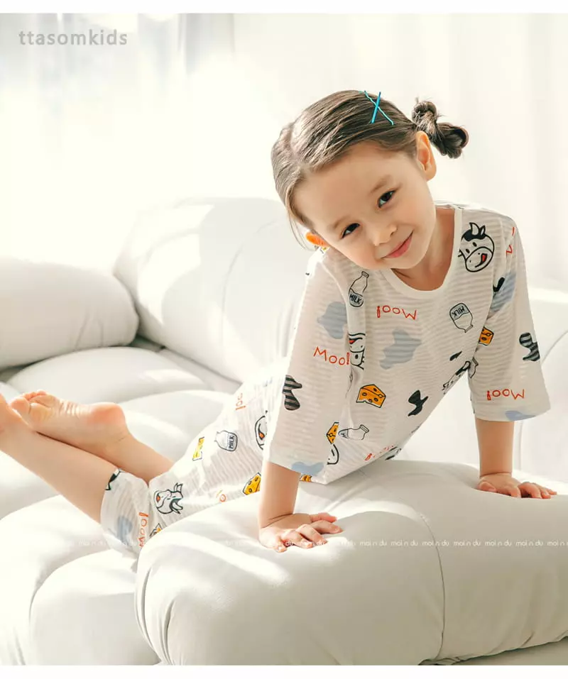 Ttasom - Korean Children Fashion - #discoveringself - Cheese Cow Jacquard Capri Easywear - 5