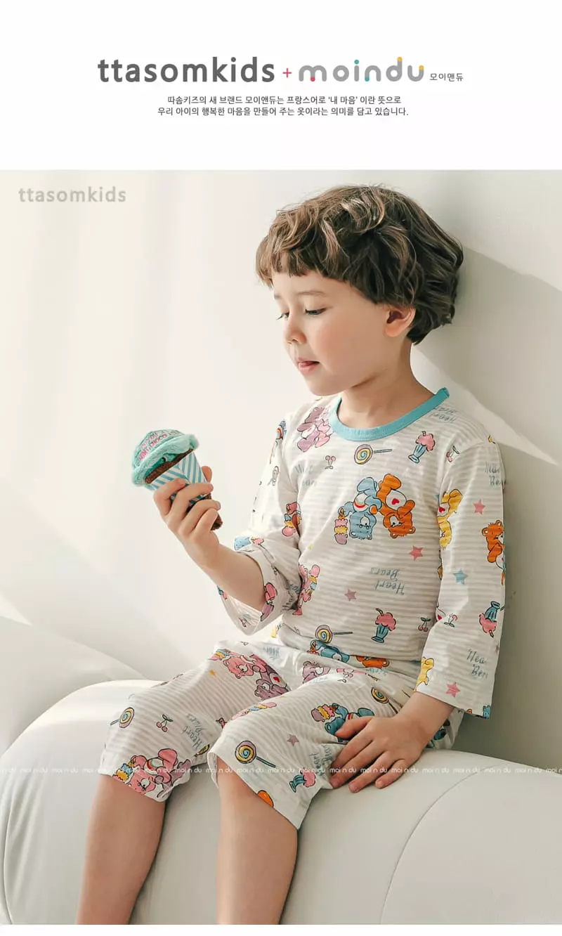 Ttasom - Korean Children Fashion - #designkidswear - Heart Bear Jacquard Capri Easywear - 4
