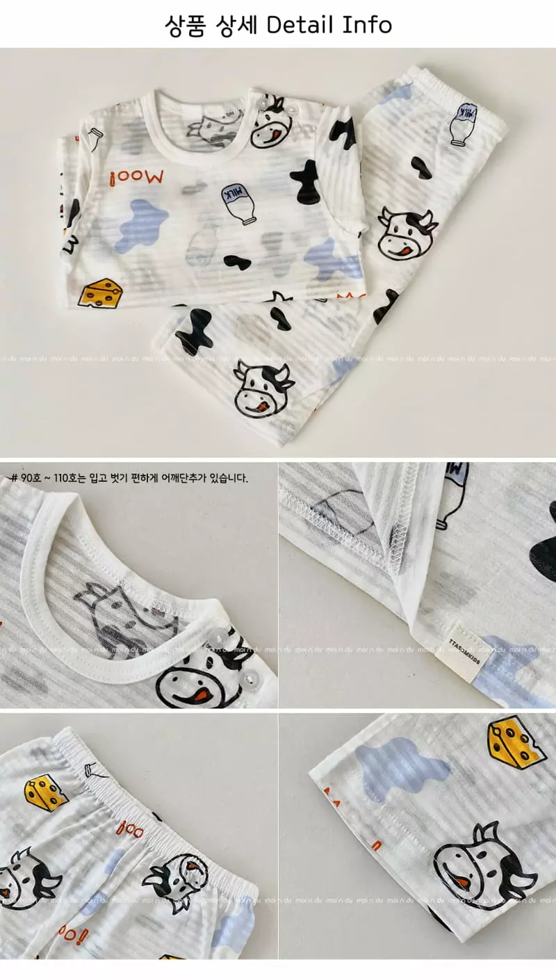 Ttasom - Korean Children Fashion - #kidsstore - Cheese Cow Jacquard Capri Easywear - 8