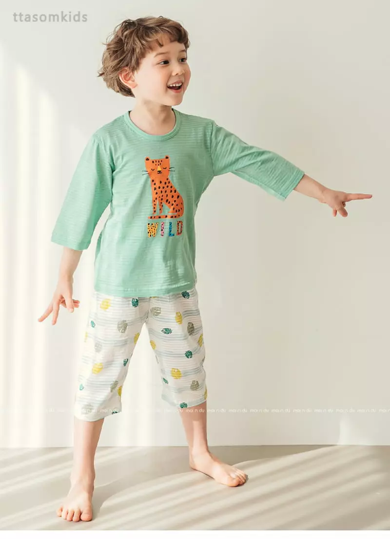 Ttasom - Korean Children Fashion - #kidzfashiontrend - Wild Cheetah Jacquard Capri Easywear - 2