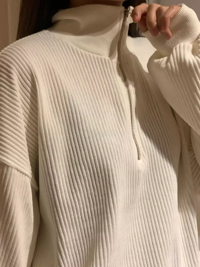 Urbanemood - Korean Women Fashion - #restrostyle - Dent Zip-up Sweatshirt - 4