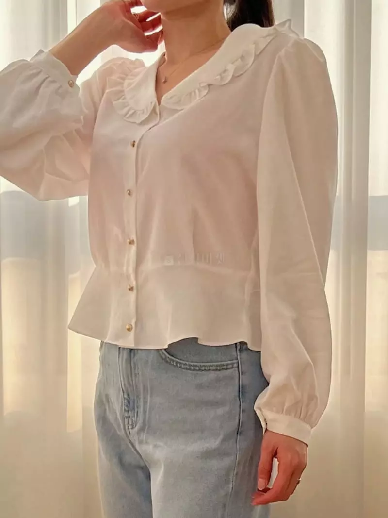 Very - Korean Women Fashion - #womensfashion - Frill Gold Blouse