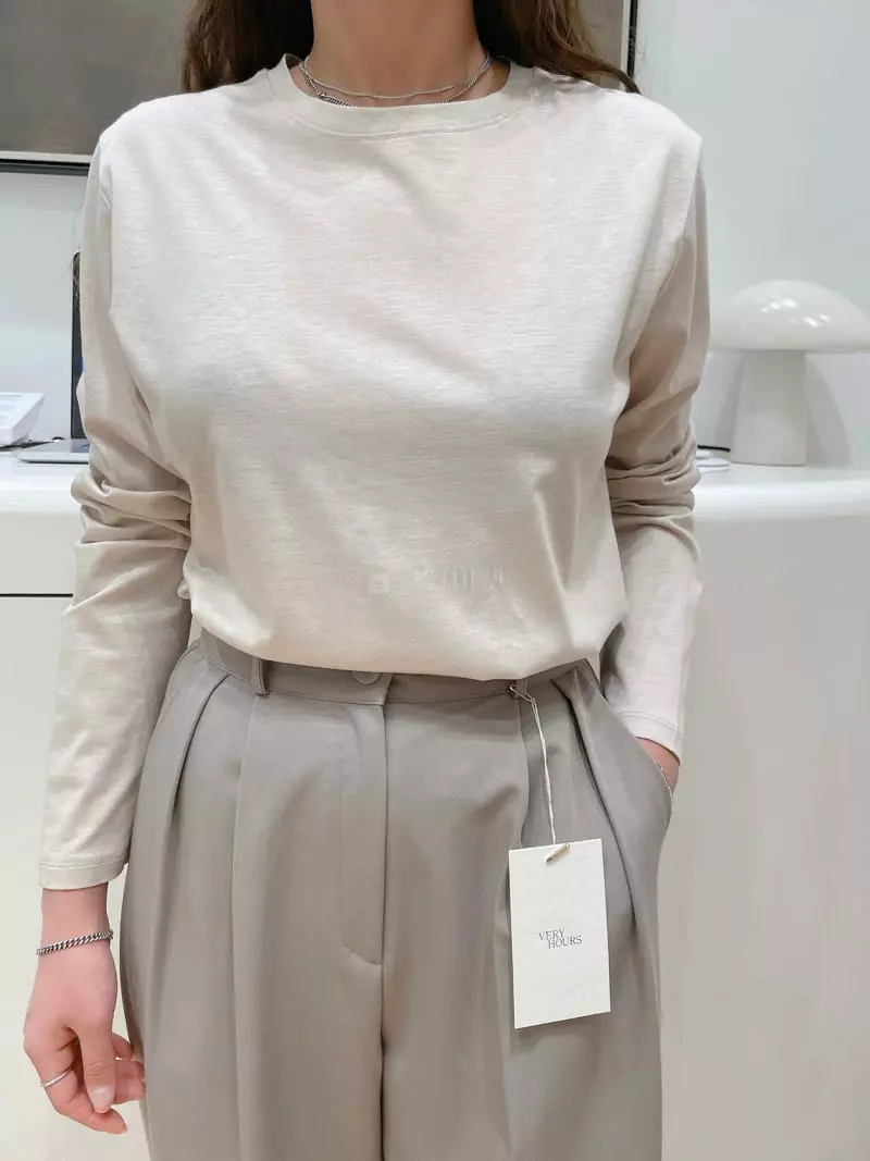 Very - Korean Women Fashion - #womensfashion - Tencel Round Long Sleeves Tee