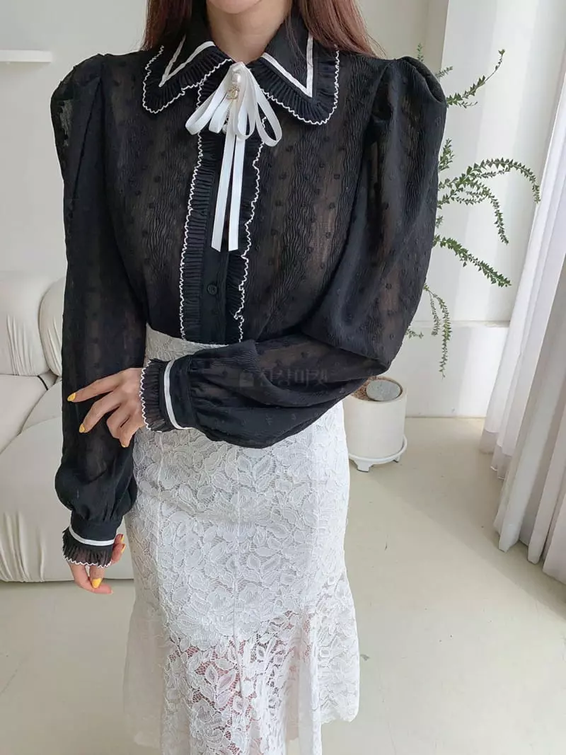 Vincent - Korean Women Fashion - #romanticstyle - Line Blouse - 3