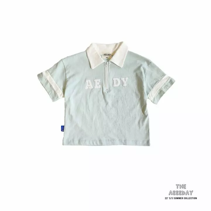 Aeeeday - Korean Children Fashion - #childofig - Applique Zipper Collar Tee - 8