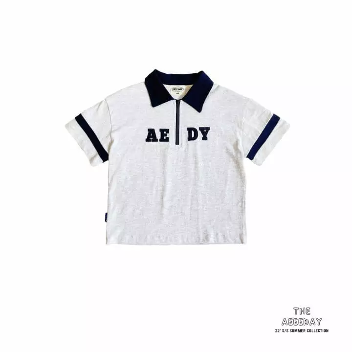 Aeeeday - Korean Children Fashion - #childrensboutique - Applique Zipper Collar Tee - 9
