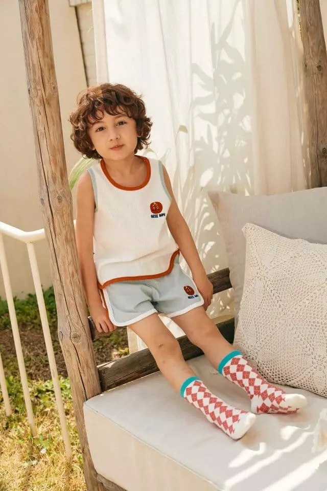 Aeeeday - Korean Children Fashion - #fashionkids - Waffle Sleeveless Top Bottom Set - 5