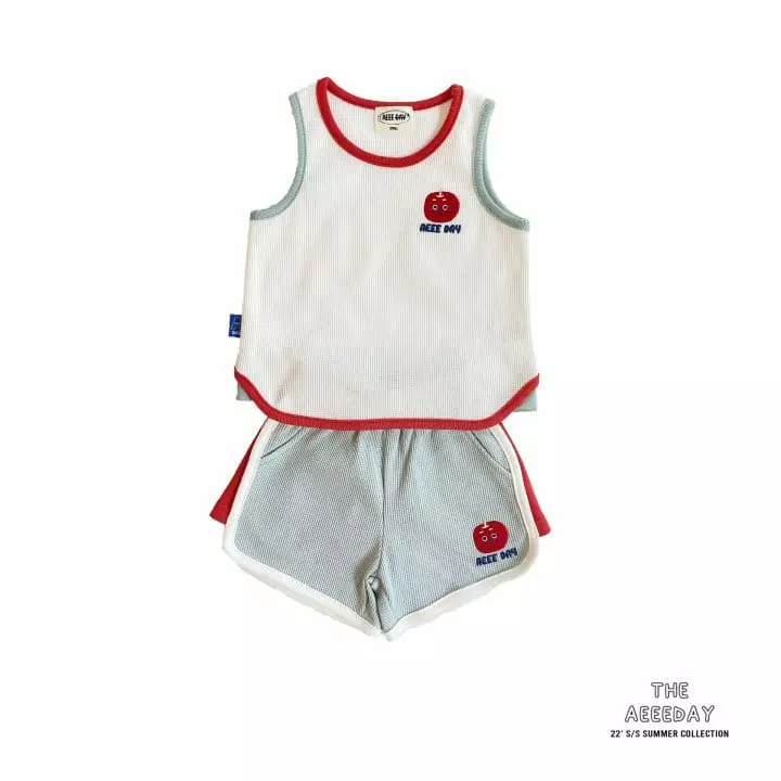 Aeeeday - Korean Children Fashion - #kidsstore - Waffle Sleeveless Top Bottom Set - 7