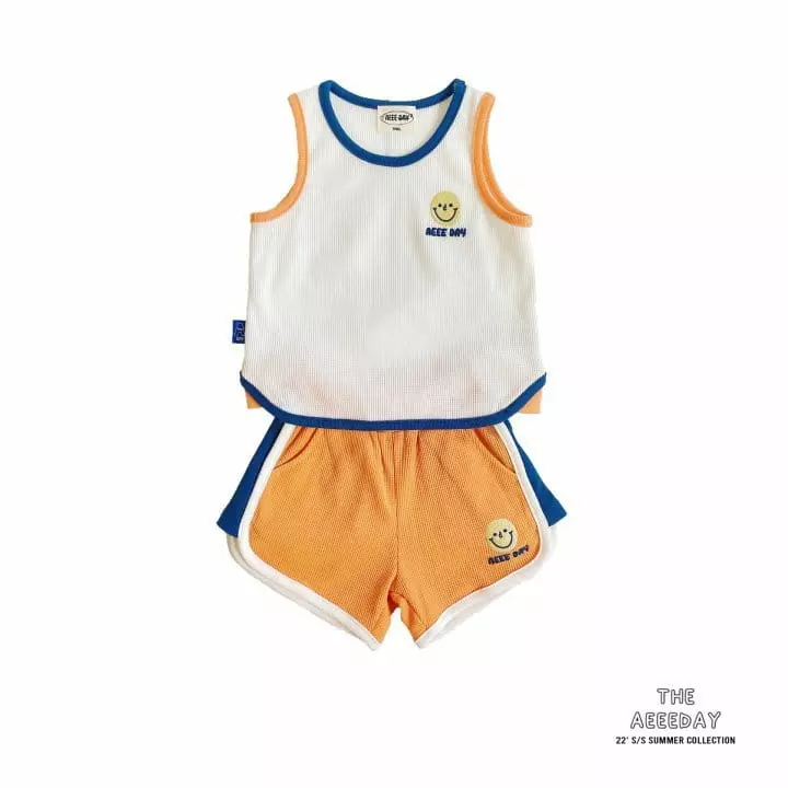 Aeeeday - Korean Children Fashion - #kidzfashiontrend - Waffle Sleeveless Top Bottom Set - 8