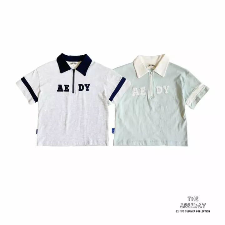 Aeeeday - Korean Children Fashion - #kidzfashiontrend - Applique Zipper Collar Tee