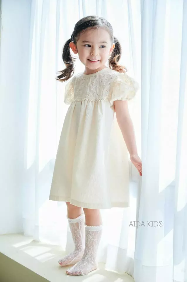 Aida - Korean Children Fashion - #discoveringself - Punching Embroidery One-piece