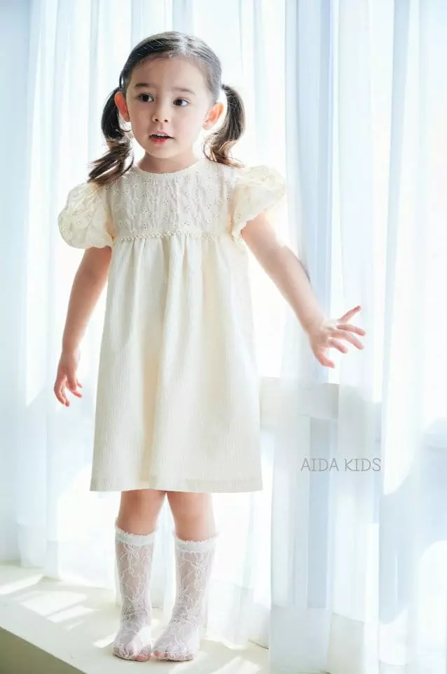 Aida - Korean Children Fashion - #fashionkids - Punching Embroidery One-piece - 2
