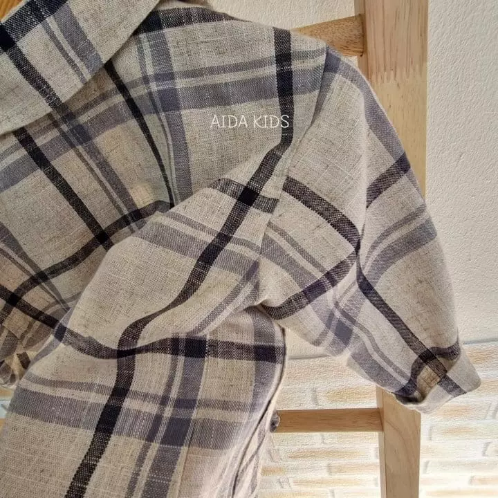 Aida - Korean Children Fashion - #todddlerfashion - And Check Linen Jacket