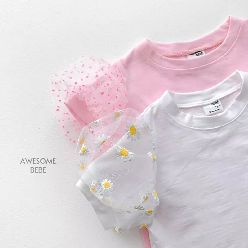Awesome Bebe - Korean Children Fashion - #kidzfashiontrend - Mesh Sleeves Short Sleeves Tee - 4