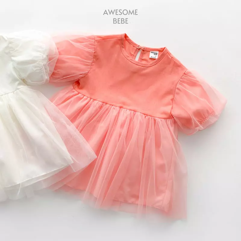 Awesome Bebe - Korean Children Fashion - #childrensboutique - Mesh Sleeves One-piece - 3