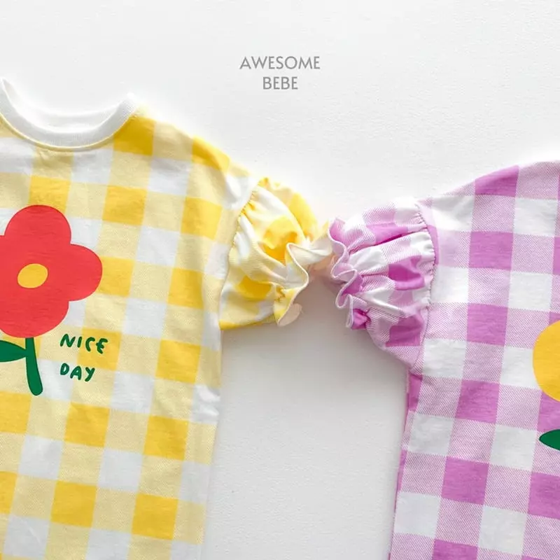 Awesome Bebe - Korean Children Fashion - #childofig - Flower Check One-piece - 4