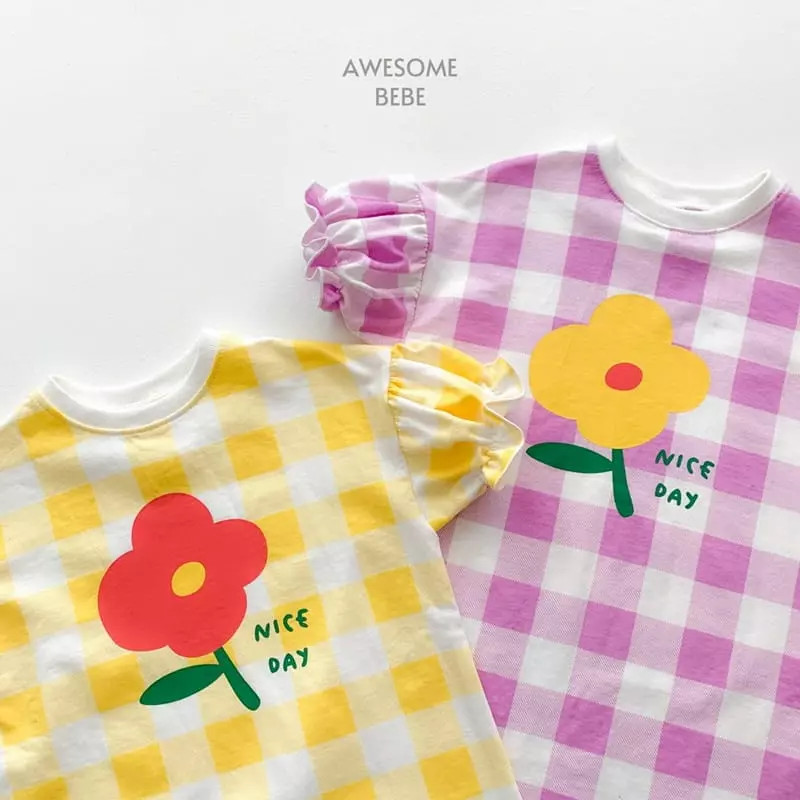 Awesome Bebe - Korean Children Fashion - #fashionkids - Flower Check One-piece - 7
