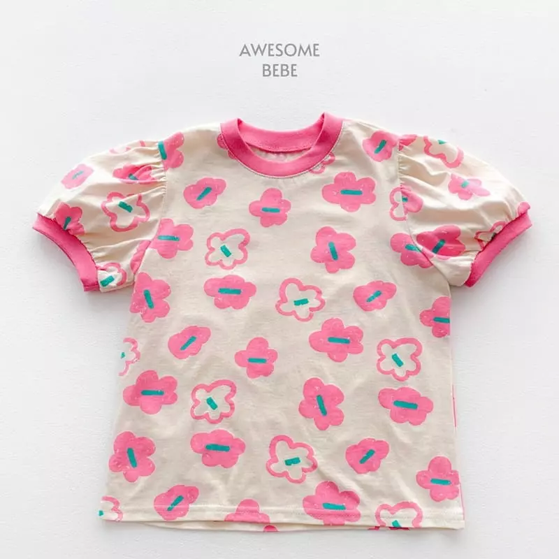 Awesome Bebe - Korean Children Fashion - #fashionkids - Pink Flower Short Sleeves Tee