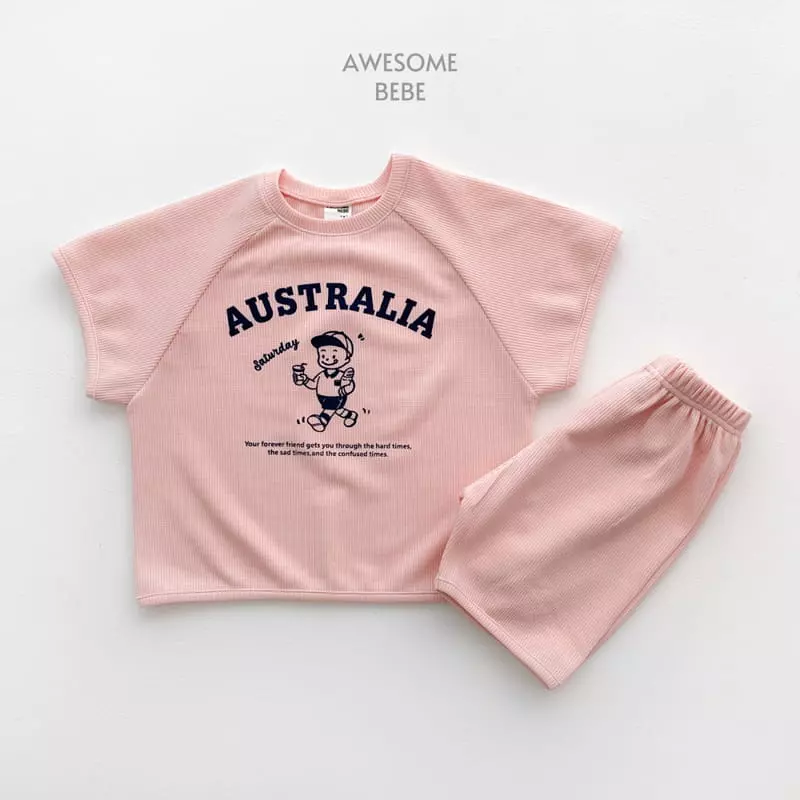 Awesome Bebe - Korean Children Fashion - #kidsshorts - Boy Waffle Top Bottom Set - 12