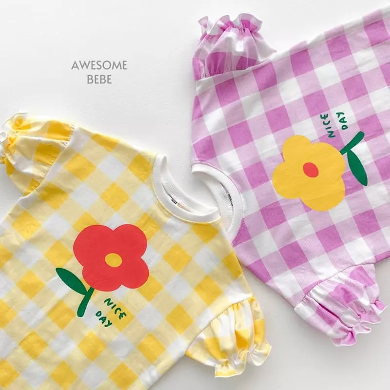 Awesome Bebe - Korean Children Fashion - #kidsstore - Flower Check One-piece - 9