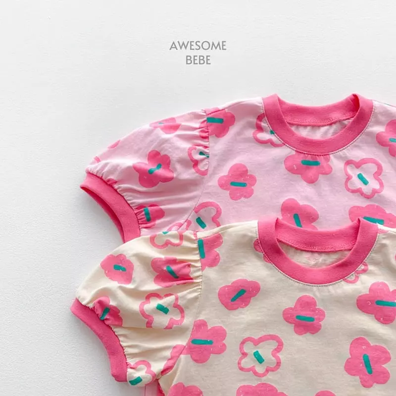 Awesome Bebe - Korean Children Fashion - #kidsstore - Pink Flower Short Sleeves Tee - 3