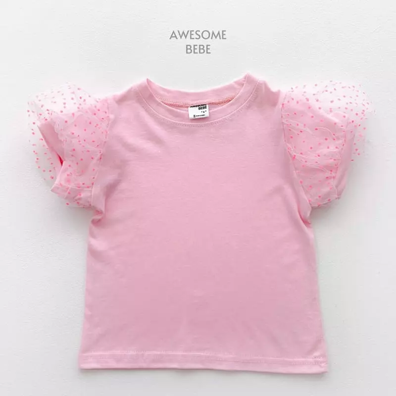 Awesome Bebe - Korean Children Fashion - #kidsstore - Mesh Sleeves Short Sleeves Tee - 2