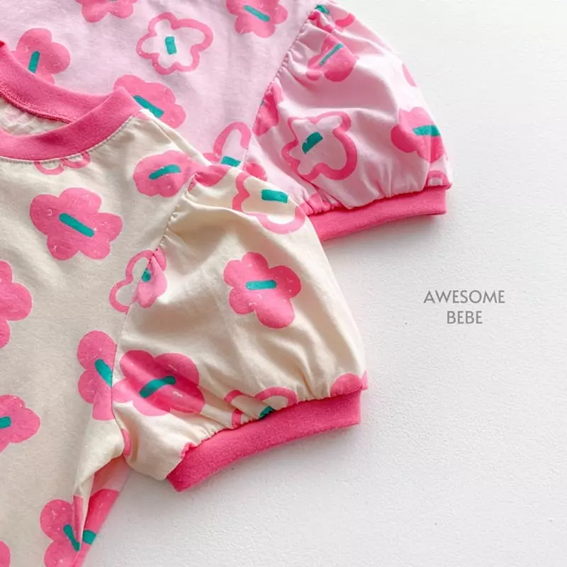 Awesome Bebe - Korean Children Fashion - #kidsstore - Pink Flower Short Sleeves Tee - 4