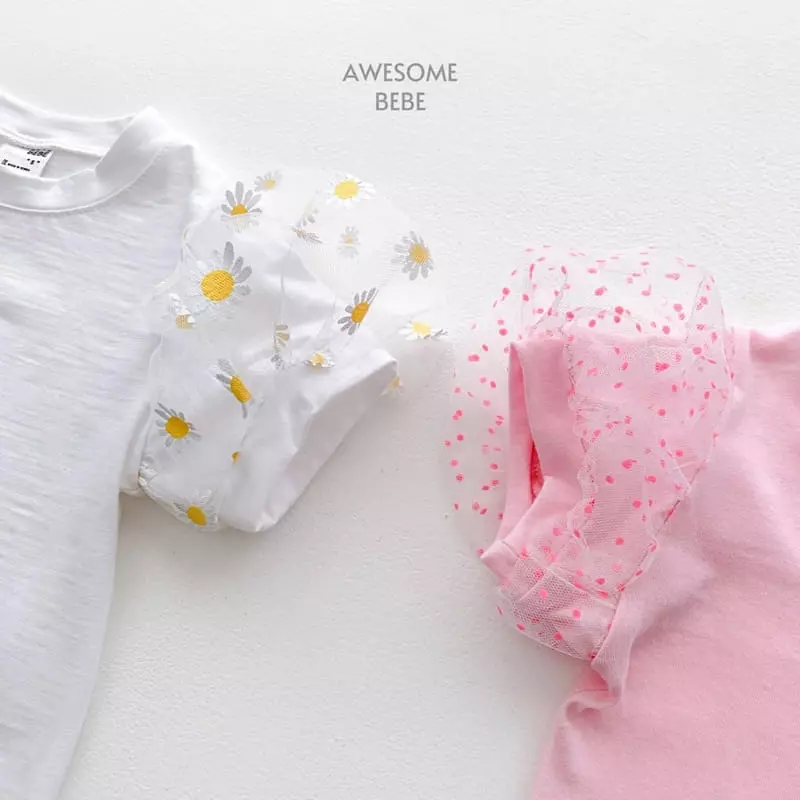 Awesome Bebe - Korean Children Fashion - #kidzfashiontrend - Mesh Sleeves Short Sleeves Tee - 3
