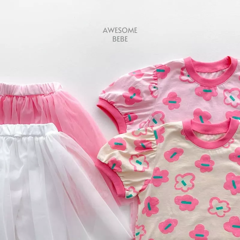 Awesome Bebe - Korean Children Fashion - #littlefashionista - Pink Flower Short Sleeves Tee - 6