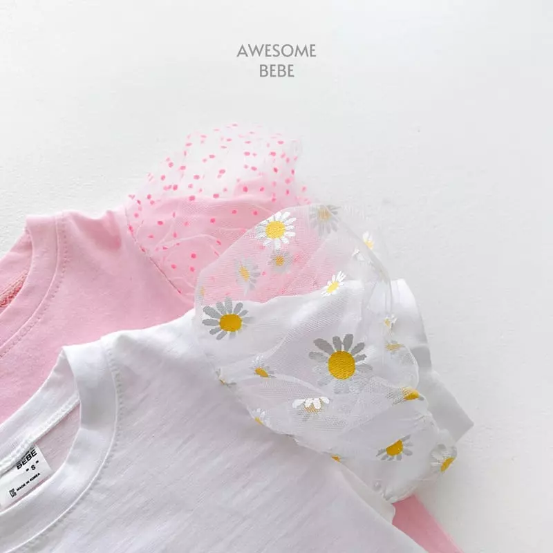 Awesome Bebe - Korean Children Fashion - #littlefashionista - Mesh Sleeves Short Sleeves Tee - 5