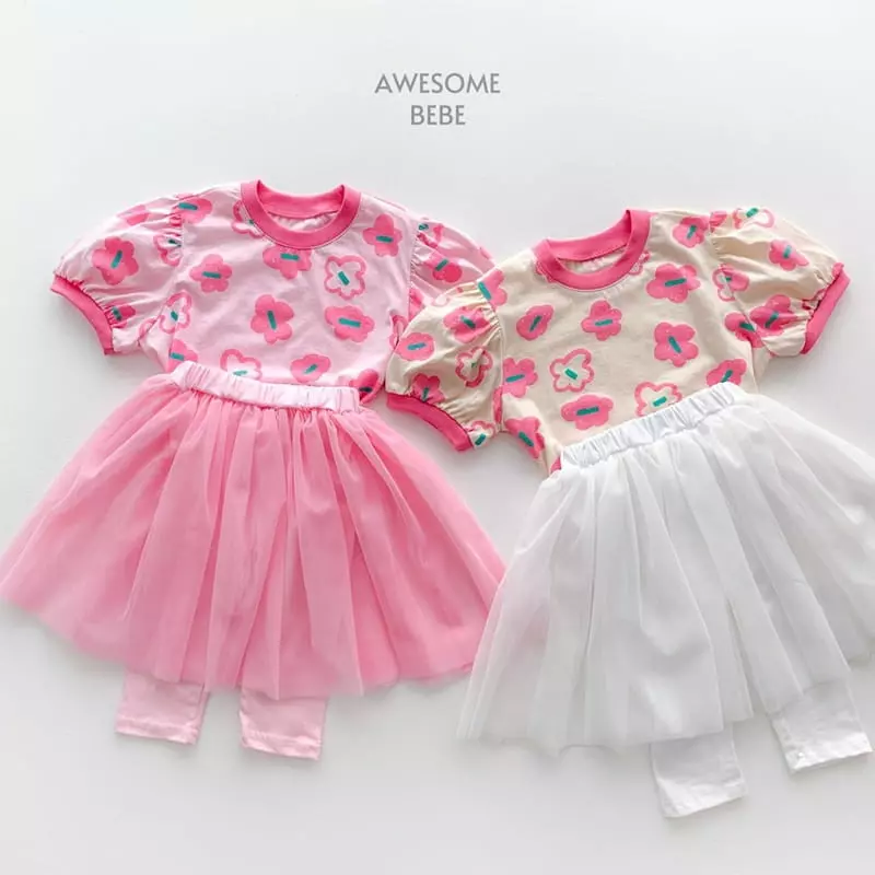 Awesome Bebe - Korean Children Fashion - #prettylittlegirls - Pink Flower Short Sleeves Tee - 9
