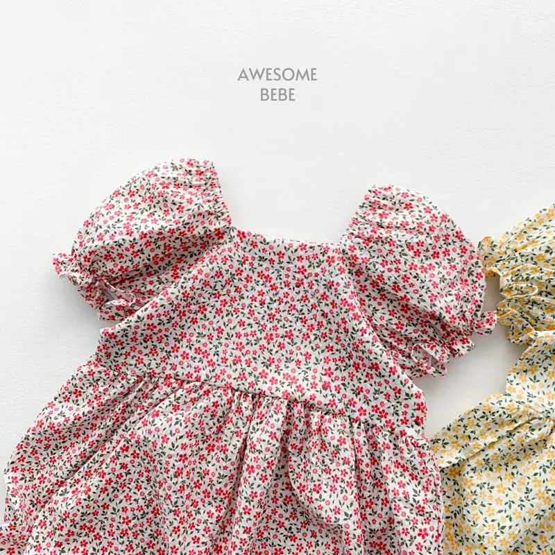 Awesome Bebe - Korean Children Fashion - #toddlerclothing - Square Small Flower One-piece - 4