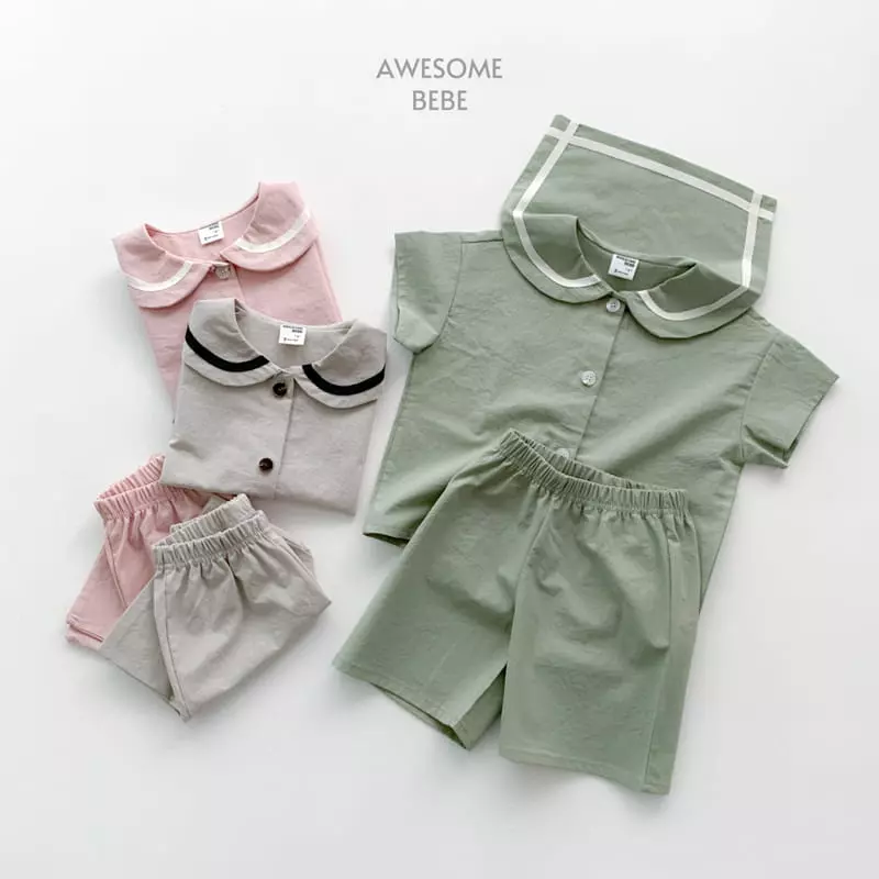 Awesome Bebe - Korean Children Fashion - #todddlerfashion - Sailor Top Bottom Set - 3
