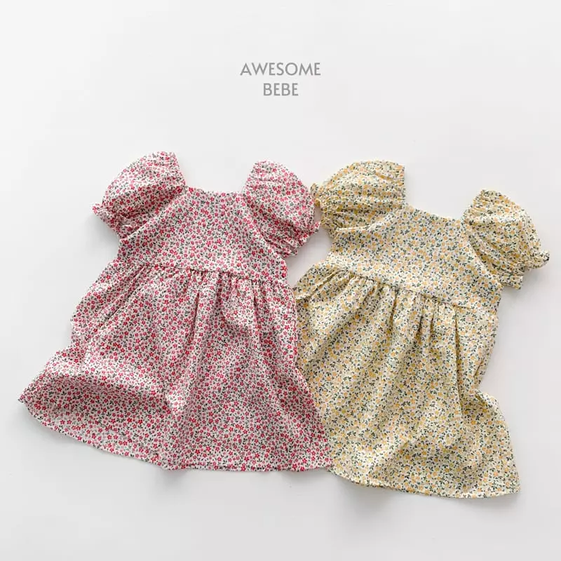 Awesome Bebe - Korean Children Fashion - #todddlerfashion - Square Small Flower One-piece - 2