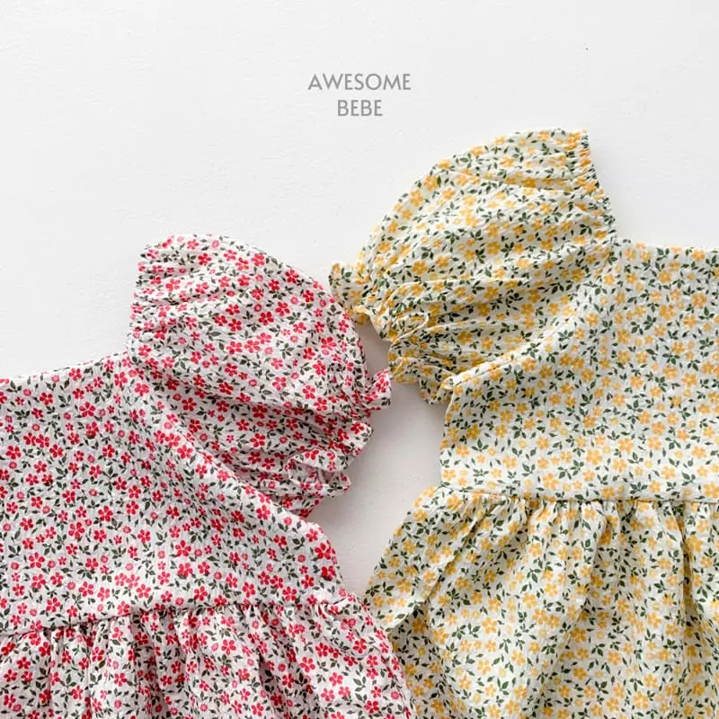 Awesome Bebe - Korean Children Fashion - #toddlerclothing - Square Small Flower One-piece - 3