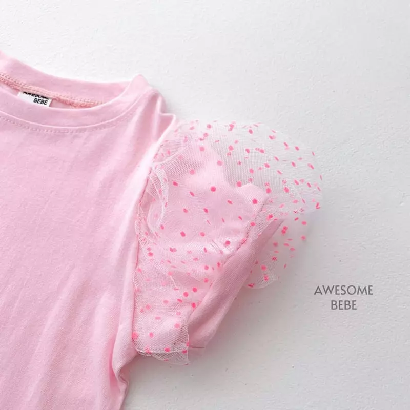 Awesome Bebe - Korean Children Fashion - #toddlerclothing - Mesh Sleeves Short Sleeves Tee - 10