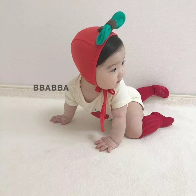 Bbabba - Korean Baby Fashion - #babylifestyle - Mini Apple Bodysuit with Bonnet - 4