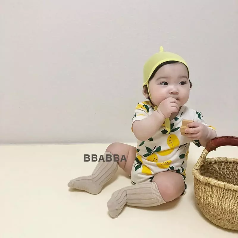 Bbabba - Korean Baby Fashion - #babyootd - Lemon Bodysuit with Bonnet - 2