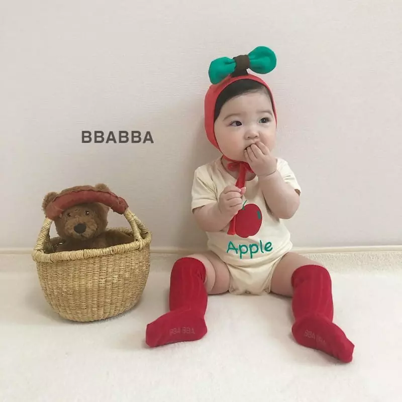 Bbabba - Korean Baby Fashion - #babyootd - Mini Apple Bodysuit with Bonnet - 5