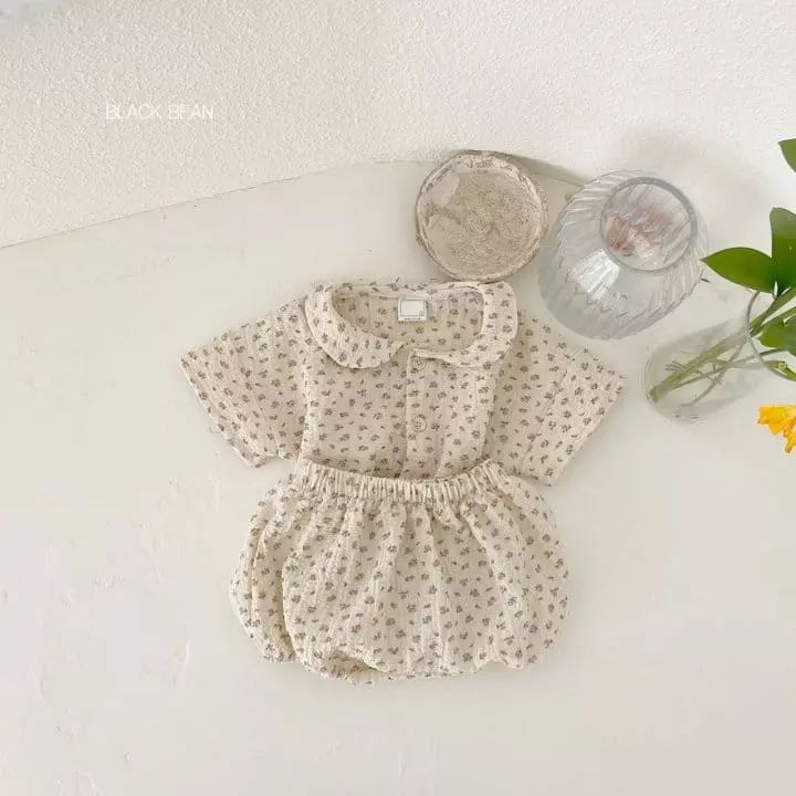 Black Bean - Korean Baby Fashion - #smilingbaby - Bebe Flower Leaf Top Bottom Set - 2