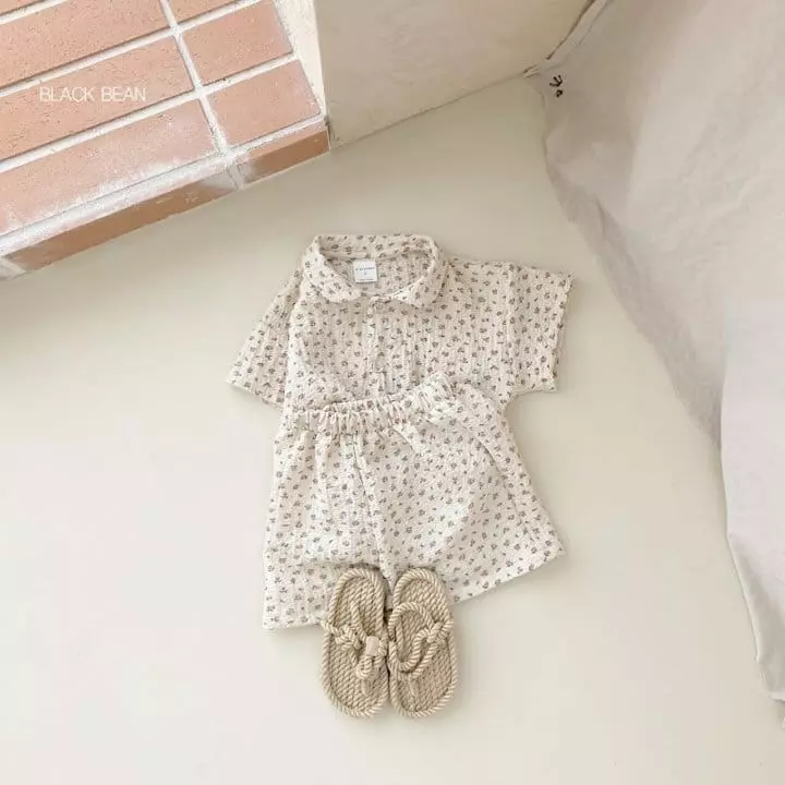 Black Bean - Korean Children Fashion - #prettylittlegirls - Flower Leaf Top Bottom Set