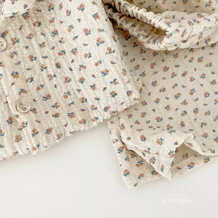 Black Bean - Korean Children Fashion - #toddlerclothing - Flower Leaf Top Bottom Set - 4