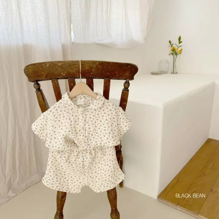 Black Bean - Korean Children Fashion - #todddlerfashion - Flower Leaf Top Bottom Set - 2