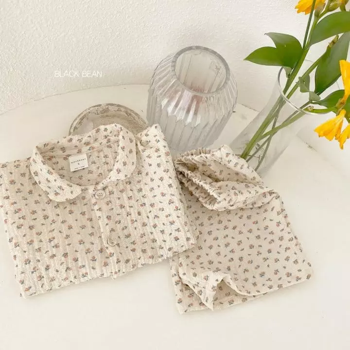 Black Bean - Korean Children Fashion - #toddlerclothing - Flower Leaf Top Bottom Set - 3