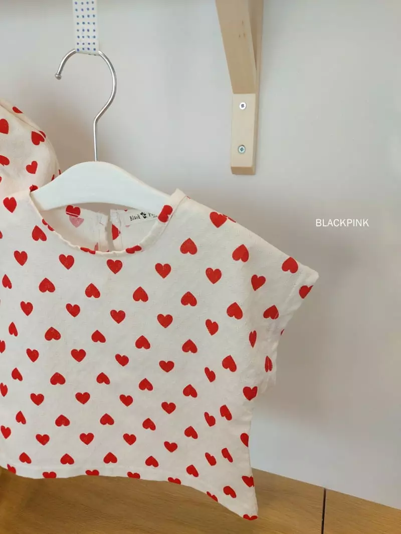 Black Pink - Korean Children Fashion - #childofig - Hear Top Bottom Set - 5