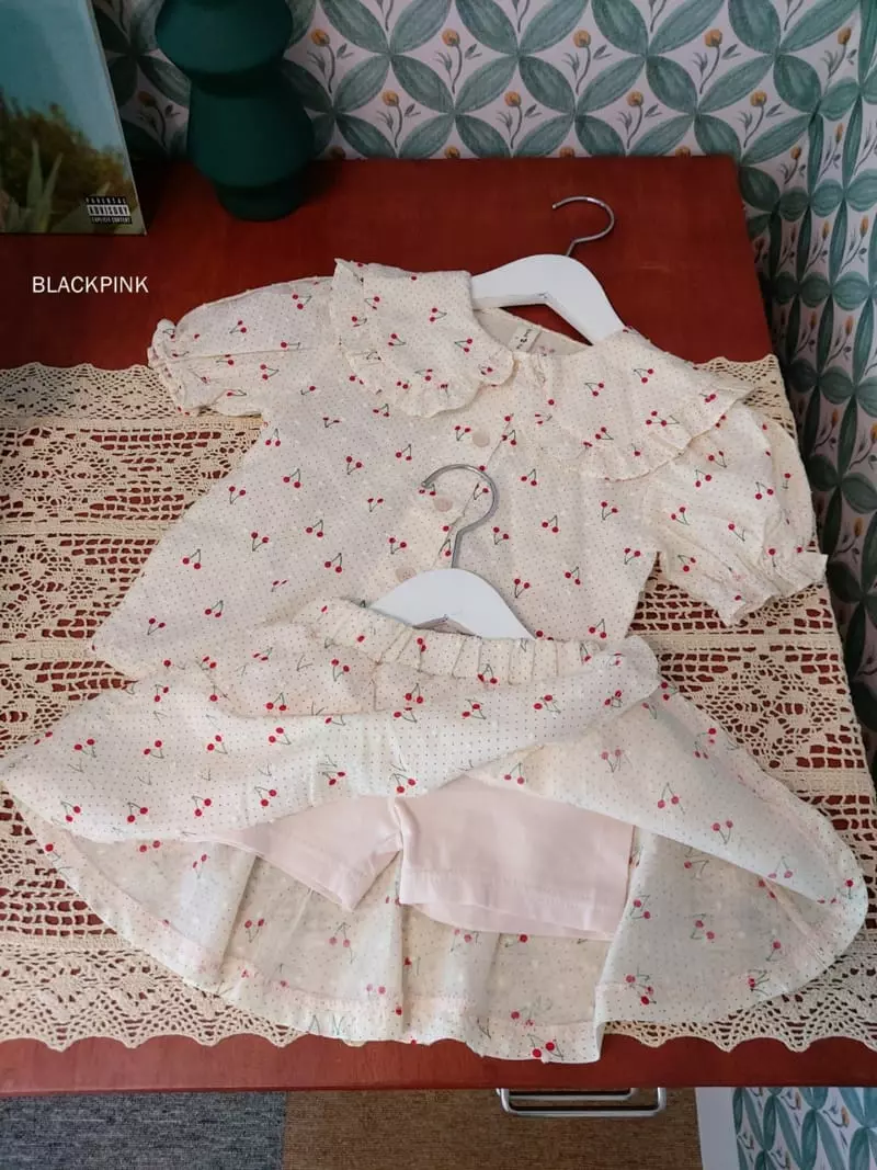 Black Pink - Korean Children Fashion - #fashionkids - Cherry Top Bottom Set - 2