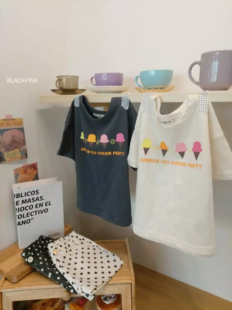 Black Pink - Korean Children Fashion - #kidsshorts - Icecream Slub Tee - 8