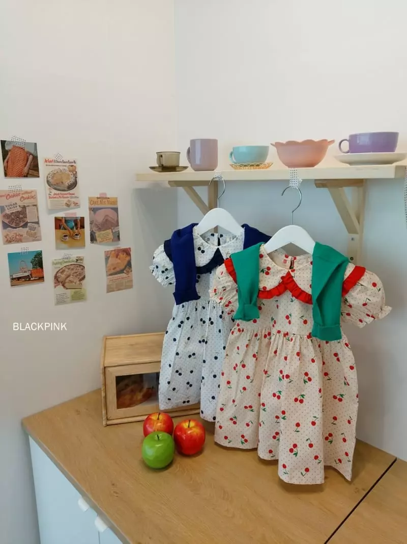 Black Pink - Korean Children Fashion - #kidsshorts - Dot Cherry One-piece